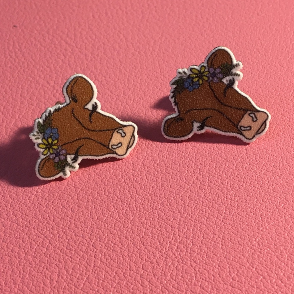 Cute Cow Earrings with Floral Accents